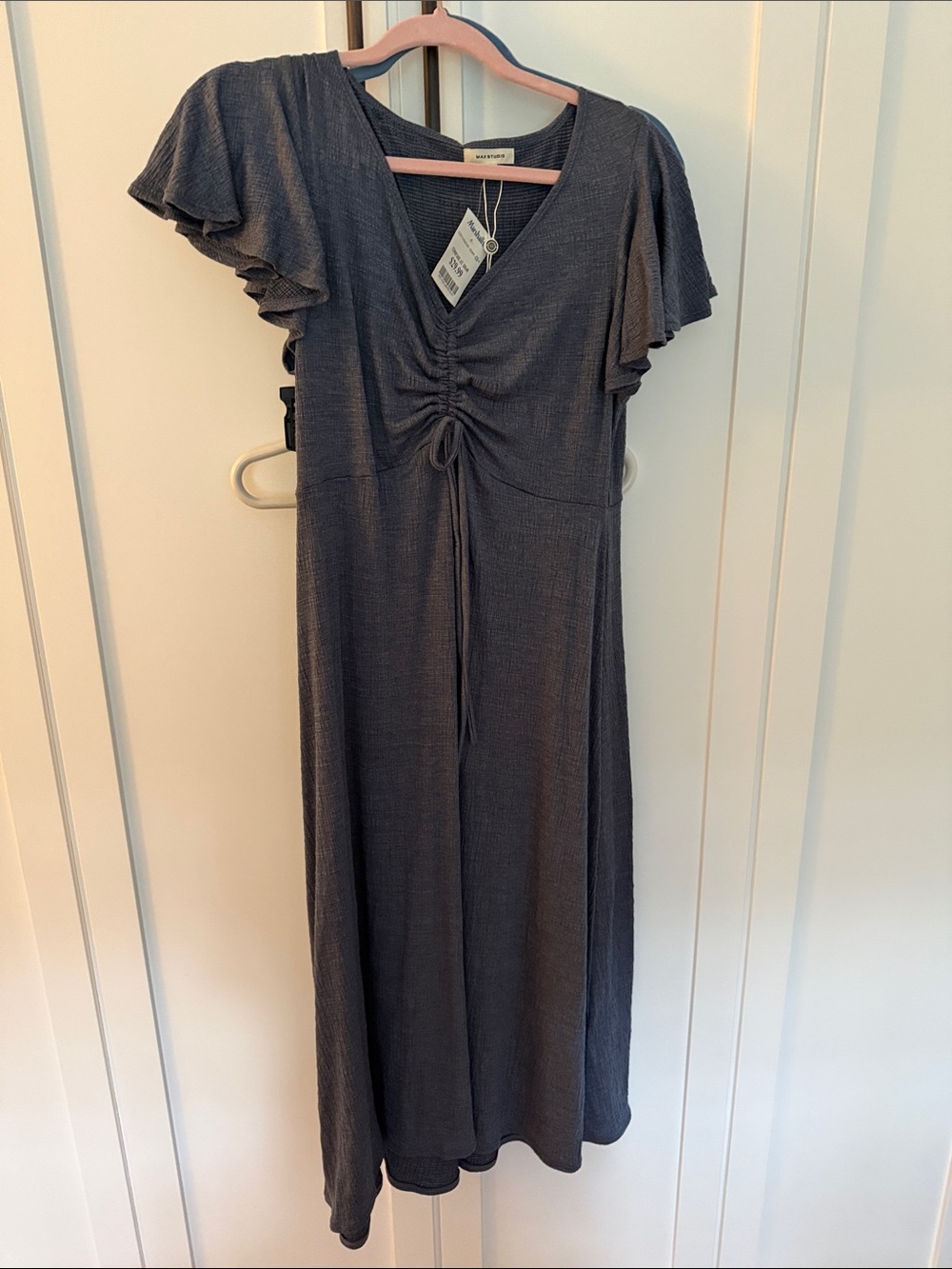 Max Studio Charcoal Gray Flutter-Sleeve Maxi Dress